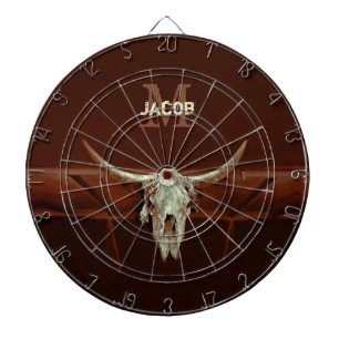 Bull Skull Brown Country Rustic Western Monogram Dart Board