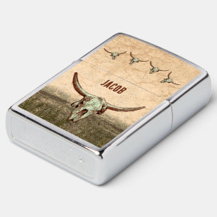 Bull Skull Brown Country Western Rustic Texture Zippo Lighter