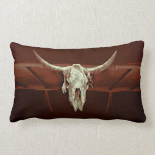 Bull Skull Brown Rustic Country Western Farm Lumbar Pillow