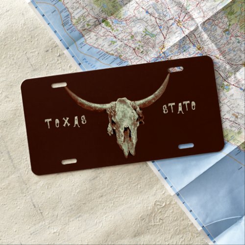 Bull Skull Brown Rustic Country Western Farm Texas License Plate