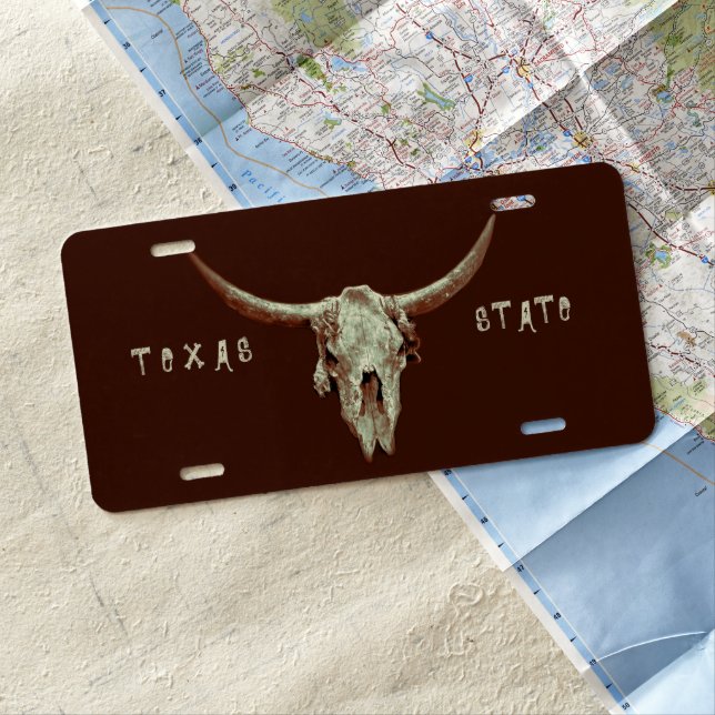 Bull Skull Brown Rustic Country Western Farm Texas License Plate (In Situ)
