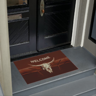 Bull Skull Brown Rustic Western Country Wecome Doormat