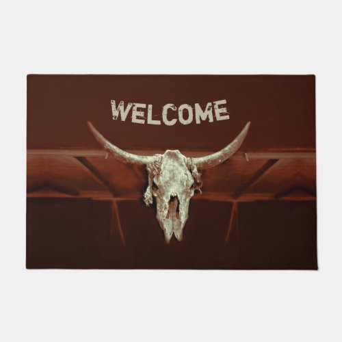 Bull Skull Brown Rustic Western Country Wecome Doormat