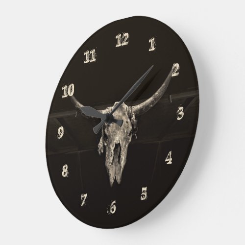 Bull Skull Brown Western Style Cool Rustic Vintage Large Clock