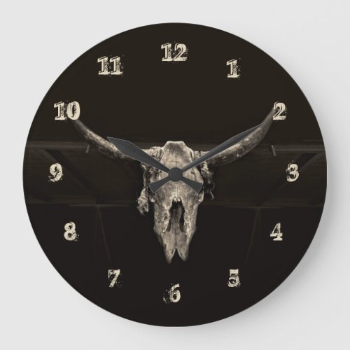 Bull Skull Brown Western Style Cool Rustic Vintage Large Clock