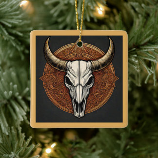 Bull Skull Ceramic Ornament
