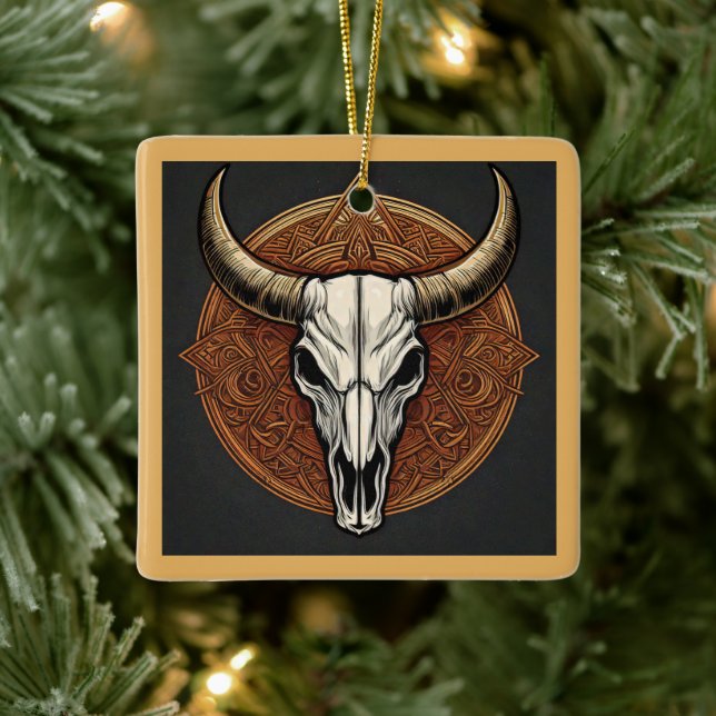 Bull Skull Ceramic Ornament (Tree)