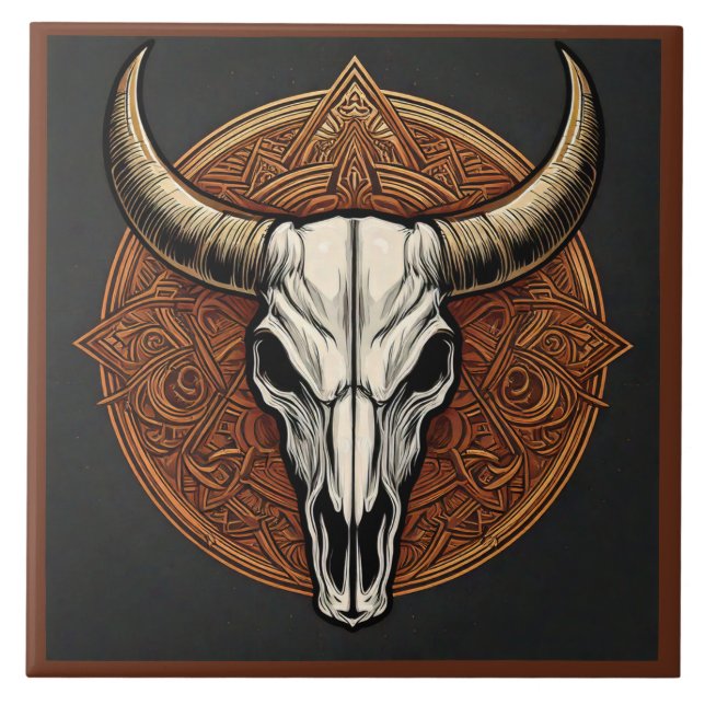 Bull Skull Ceramic Tile (Front)