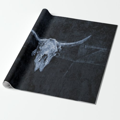 Bull Skull Country Western Black And White Rustic Wrapping Paper