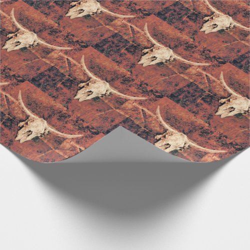 Bull Skull Country Western Brown Black Pattern Wrapping Paper