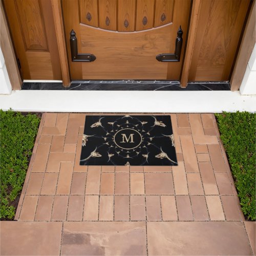 Bull Skull Cowboy Brown Monogram Country Vintage Doormat