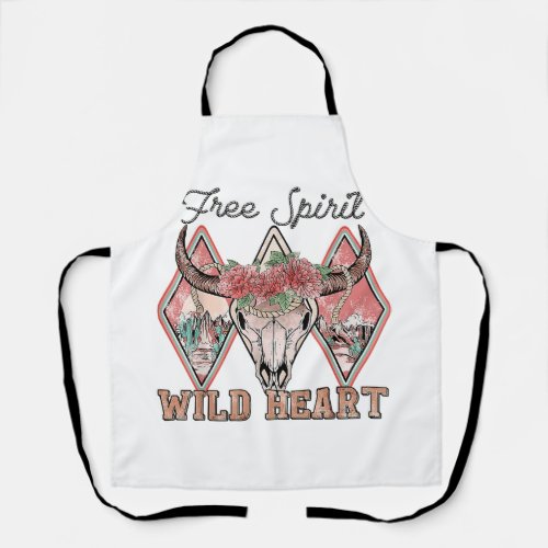 Bull Skull Free Spirit Wild Heart Valentine Wester Apron