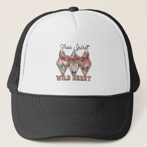 Bull Skull Free Spirit Wild Heart Valentine Wester Trucker Hat