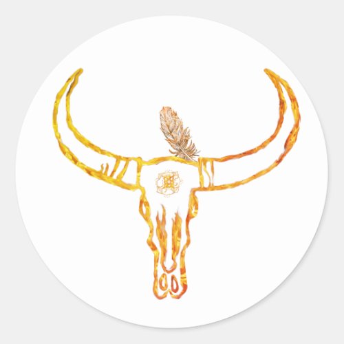 Bull Skull Gold Feather Sticker