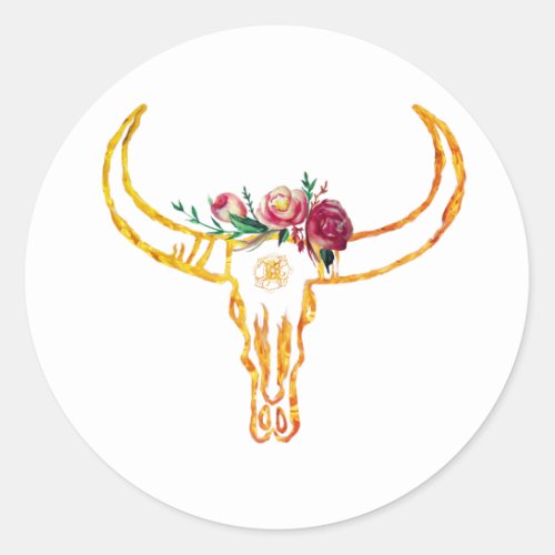 Bull Skull Gold Roses Sticker