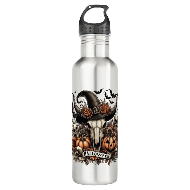Bull Skull Halloween Cow Stainless Steel Water Bottle (Front)