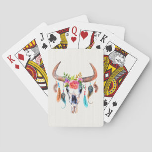 Bull Skull Horns And Flowers Poker Cards