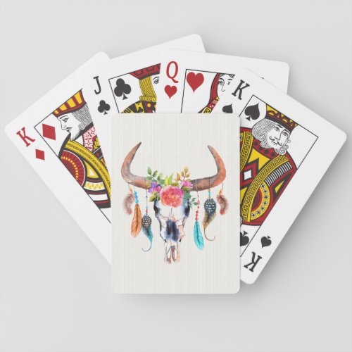 Bull Skull Horns And Flowers Poker Cards