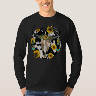 Bull Skull Leopard Cowhide Sunflower Western T-Shirt