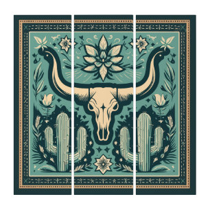 Bull Skull Oasis Triptych