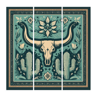 Bull Skull Oasis Triptych