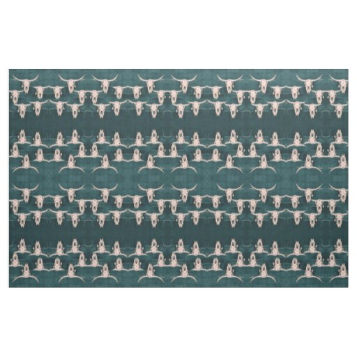 Bull Skull Rustic Vintage Teal Green Western Fabric