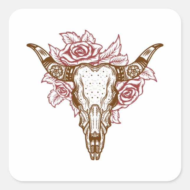 Bull Skull Square Sticker (Front)