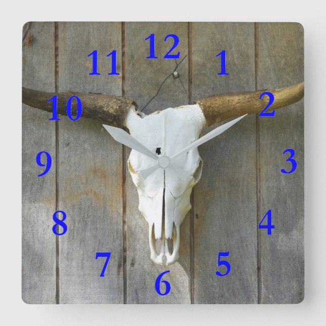 Bull Skull Square Wall Clock (Front)