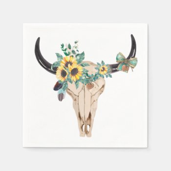 Bull Skull Sunflowers Napkins by Iggys_World at Zazzle