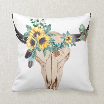 Bull Skull Sunflowers Throw Pillow by Iggys_World at Zazzle