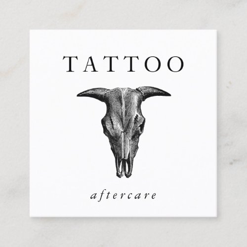 Bull Skull Tattoo Aftercare Instructions QR Code Square Business Card