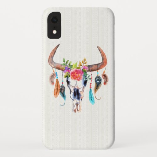Bull Skull Watercolor Colorful Flowers iPhone XR Case