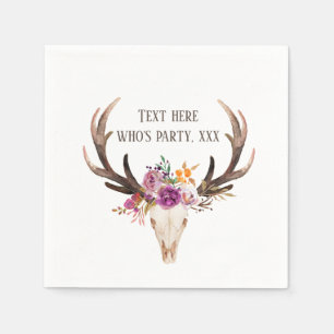 bull skull, Watercolor Flower, bohemian floral Napkins