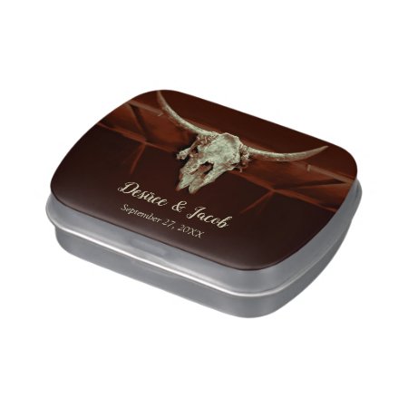 Bull Skull Wedding Brown Rustic Country Western Candy Tin
