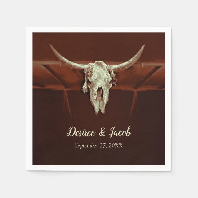 Bull Skull Wedding Brown Rustic Country Western Napkins (Front)