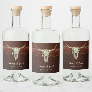 Bull Skull Wedding Rustic Brown Country Western Liquor Bottle Label