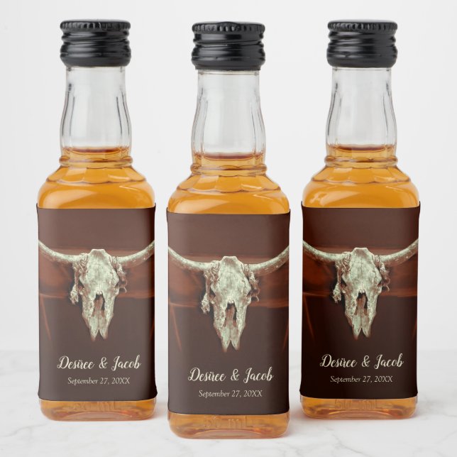 Bull Skull Wedding Rustic Brown Country Western Liquor Bottle Label (Bottles)