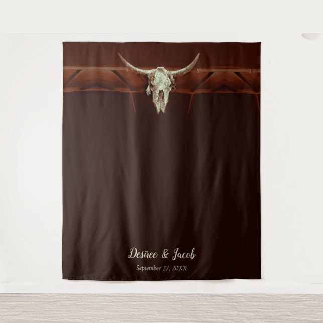 Bull Skull Wedding Western Brown Rustic Backdrop (Front)