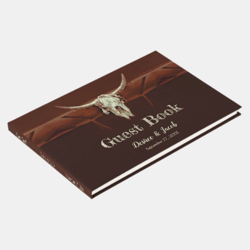 Bull Skull Wedding Western Brown Rustic Country Guest Book