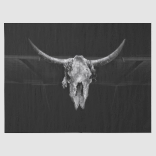 Bull Skull Western Black And White Rustic Country Tissue Paper (Front)