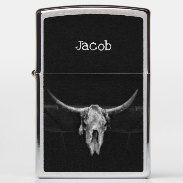 Bull Skull Western Black And White Rustic Country Zippo Lighter (Front)
