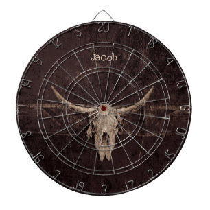 Bull Skull Western Brown Beige Old Rustic Country Dart Board