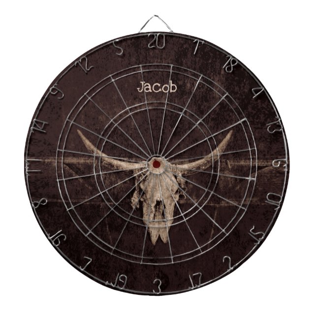 Bull Skull Western Brown Beige Old Rustic Country Dart Board (Front)