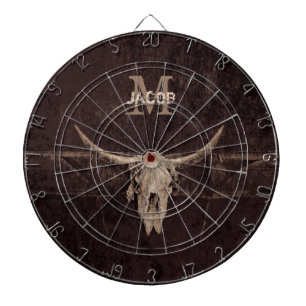 Bull Skull Western Brown Beige Old Rustic Monogram Dart Board