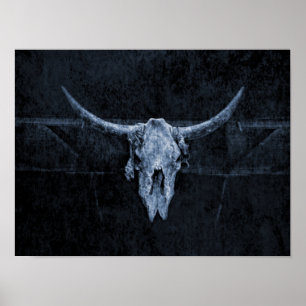 Bull Skull Western Country Black And White Rustic Poster