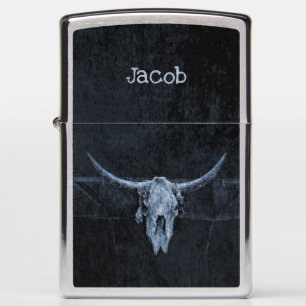Bull Skull Western Country Black White Grey Rustic Zippo Lighter