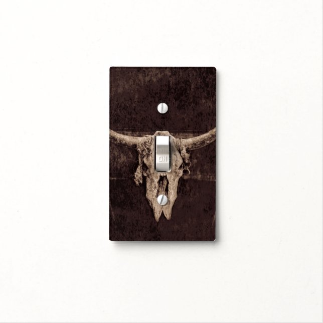 Bull Skull Western Country Brown Beige Old Rustic Light Switch Cover (In Situ)
