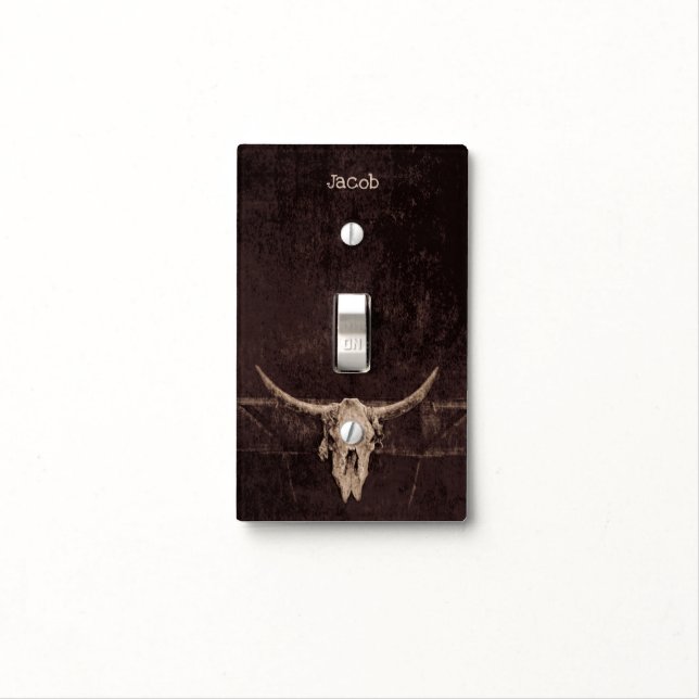 Bull Skull Western Country Brown Beige Old Rustic Light Switch Cover (In Situ)
