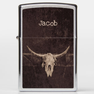 Bull Skull Western Country Brown Beige Old Rustic Zippo Lighter