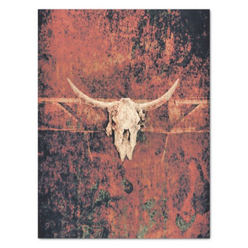 Bull Skull Western Country Brown Black Rustic Art Tissue Paper